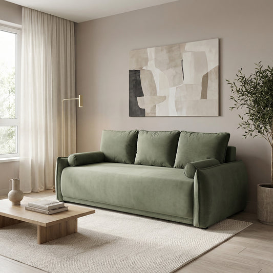 Canapea Extensibila Vida, 3 Locuri, Lada Depozitare, Verde, 225 Cm