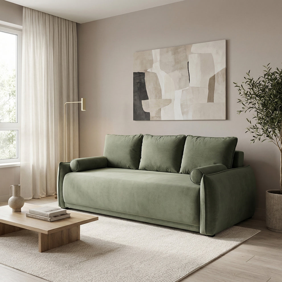 Canapea Extensibila Vida, 3 Locuri, Lada Depozitare, Verde, 225 Cm
