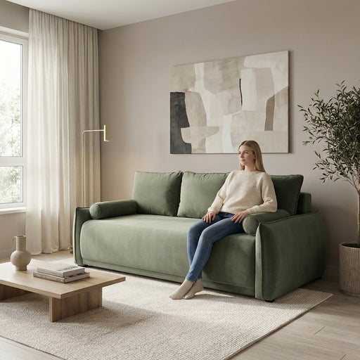 Canapea Extensibila Vida, 3 Locuri, Lada Depozitare, Verde, 225 Cm