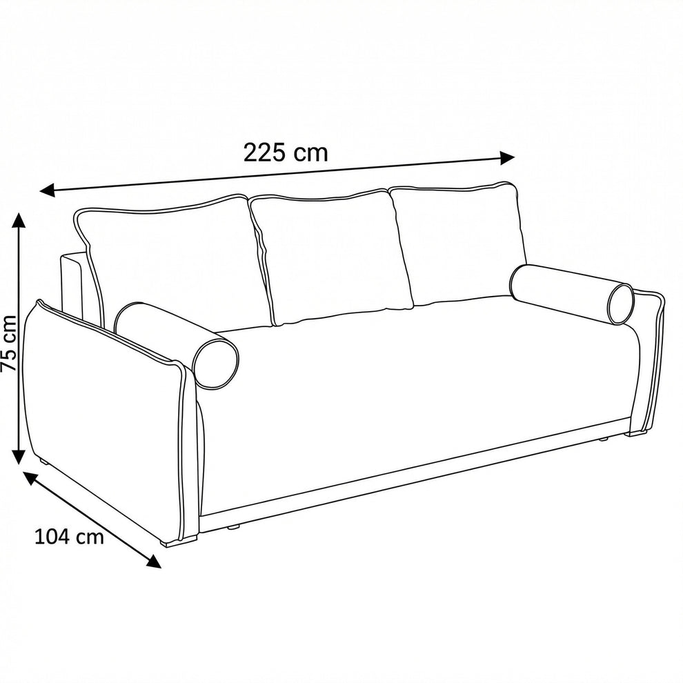 Canapea Extensibila Vida, 3 Locuri, Lada Depozitare, Maro, 225 Cm