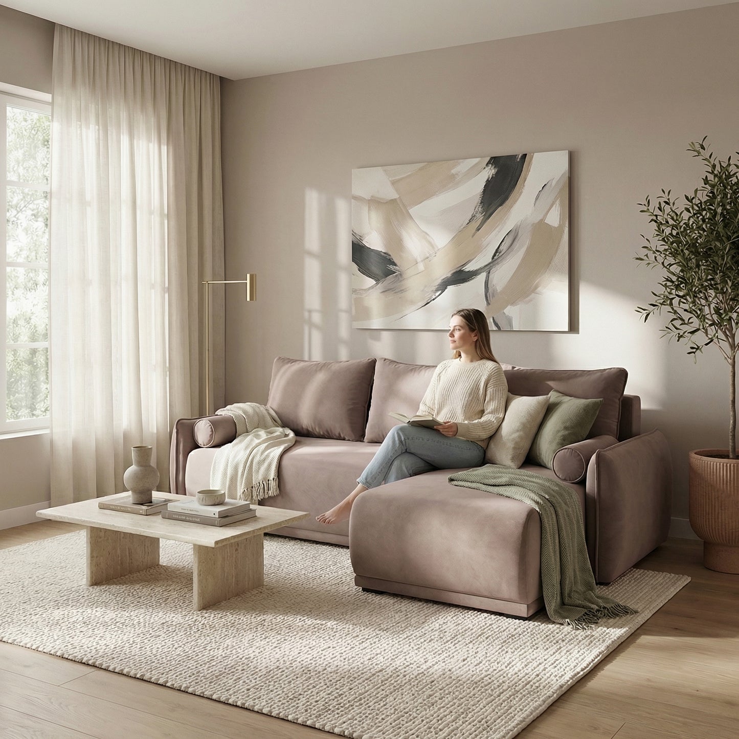 Coltar Extensibil Vida Interschimbabil Stanga/Dreapta, 5 Locuri, Lada Depozitare, Roz, 256 Cm