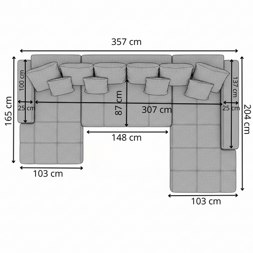 Coltar U Extensibil Otis Stanga, 6 Locuri, Lada Depozitare, Maro, 357 Cm