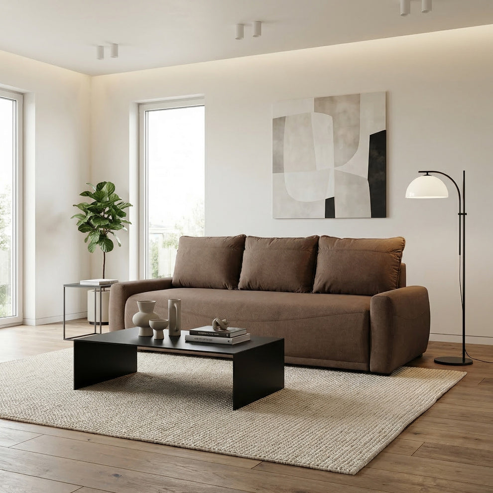 Canapea Extensibila Lea, 3 Locuri, Lada Depozitare, Maro, 225 Cm