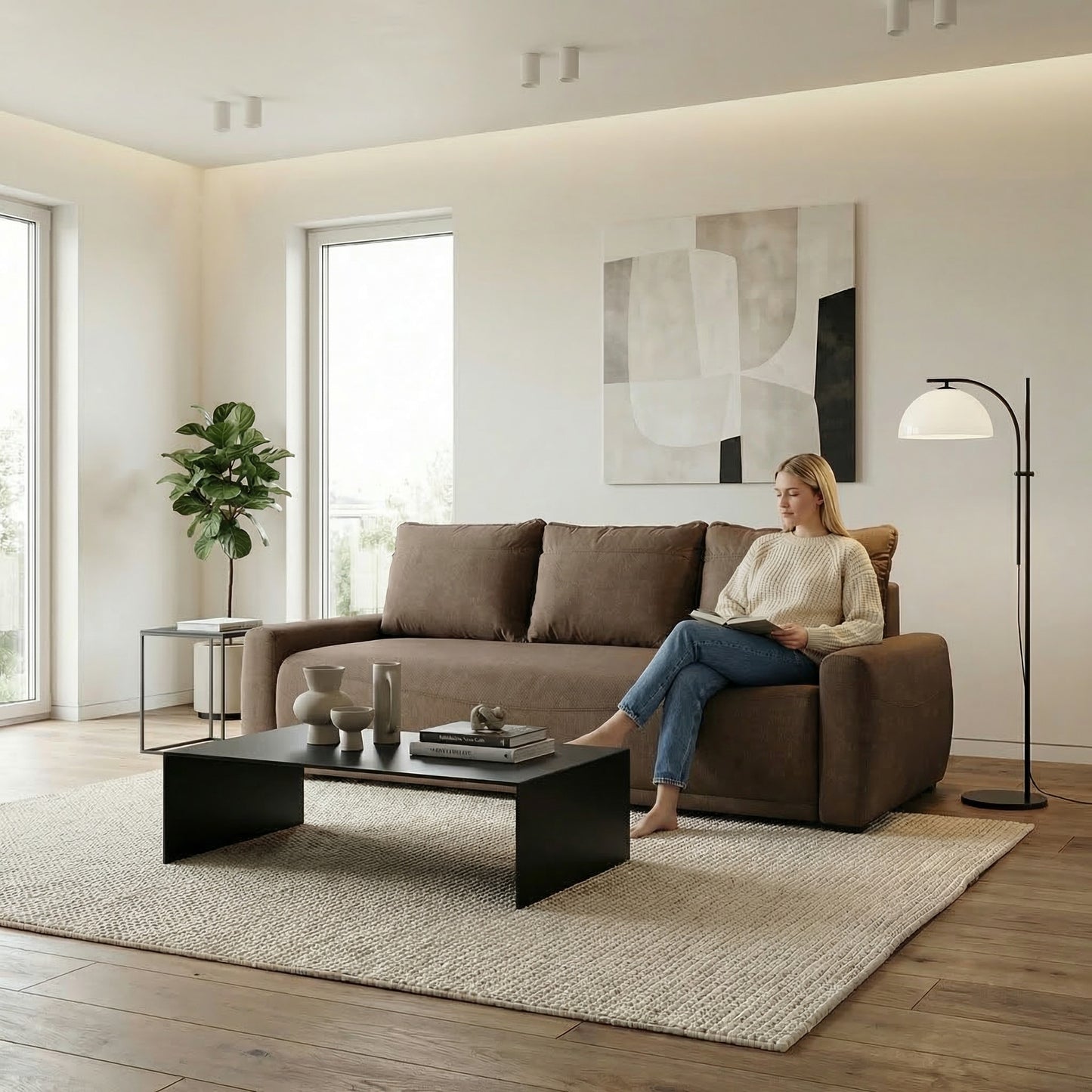 Canapea Extensibila Lea, 3 Locuri, Lada Depozitare, Maro, 225 Cm