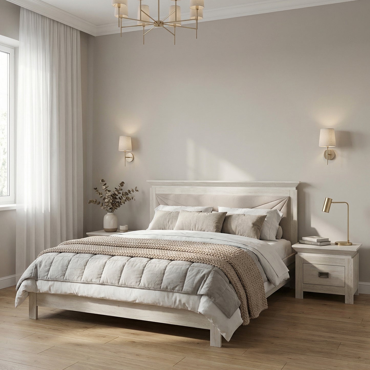 Pat Dormitor Casablanca Loft, Dimensiune Saltea 180 x 200 Cm, Cu Tablie Tapitata, Gri