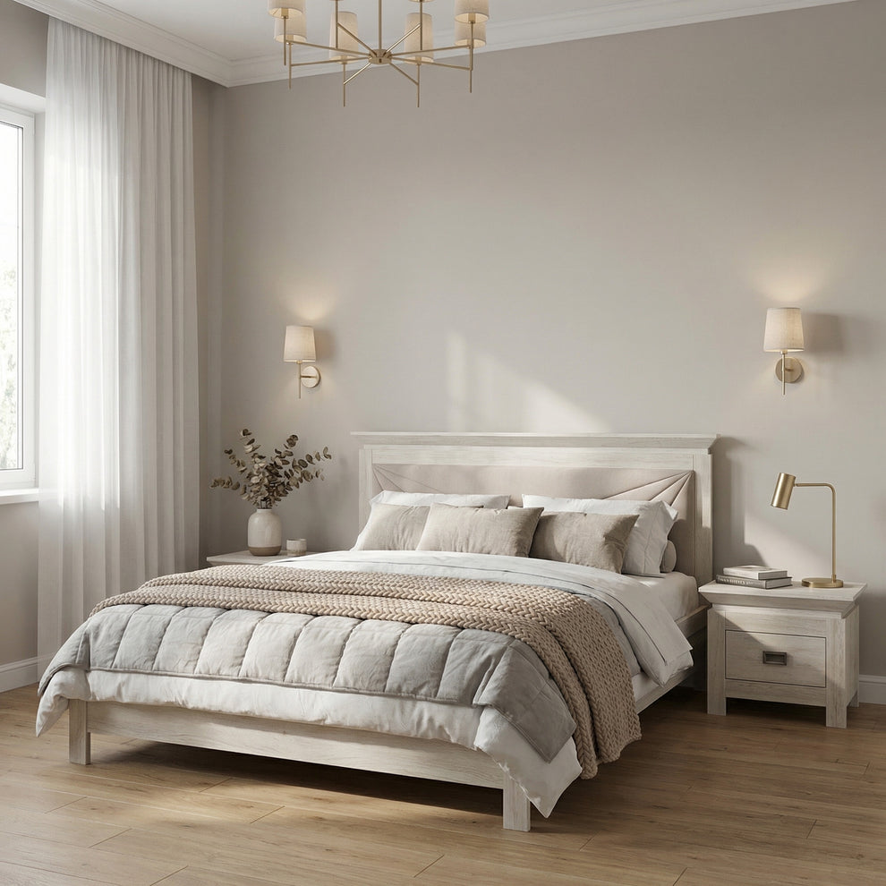 Pat Dormitor Casablanca Loft, Dimensiune Saltea 180 x 200 Cm, Cu Tablie Tapitata, Gri