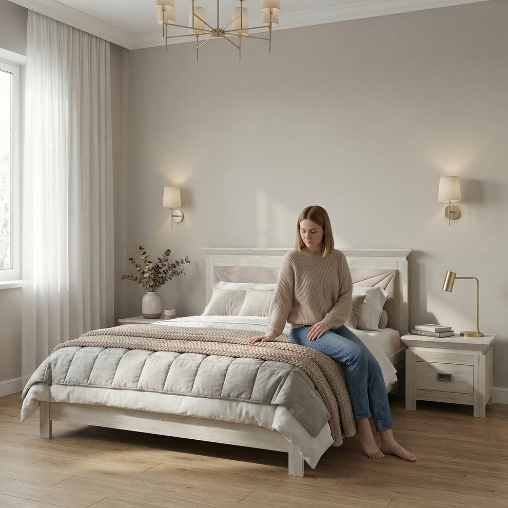 Pat Dormitor Casablanca Loft, Dimensiune Saltea 180 x 200 Cm, Cu Tablie Tapitata, Gri