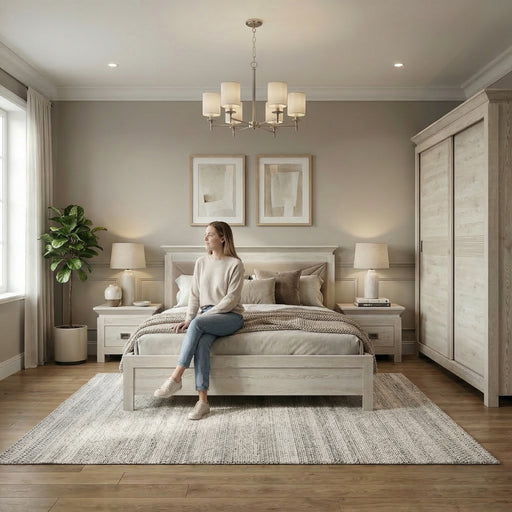 Pat Dormitor Casablanca Loft, Dimensiune Saltea 180 x 200 Cm, Cu Tablie Tapitata, Gri