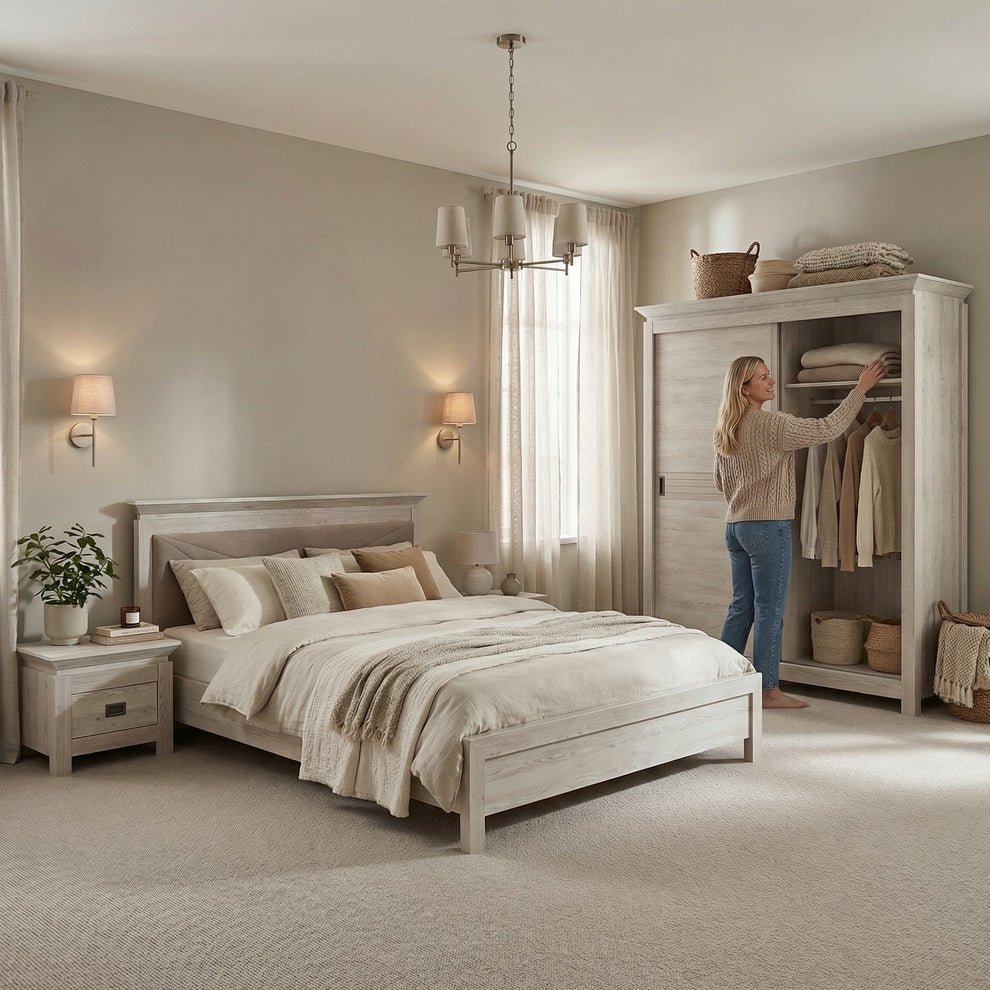 Pat Dormitor Casablanca Loft, Dimensiune Saltea 180 x 200 Cm, Cu Tablie Tapitata, Gri