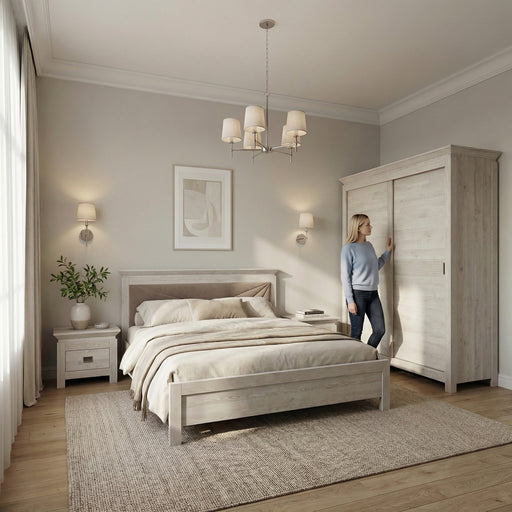 Pat Dormitor Casablanca Loft, Dimensiune Saltea 180 x 200 Cm, Cu Tablie Tapitata, Gri
