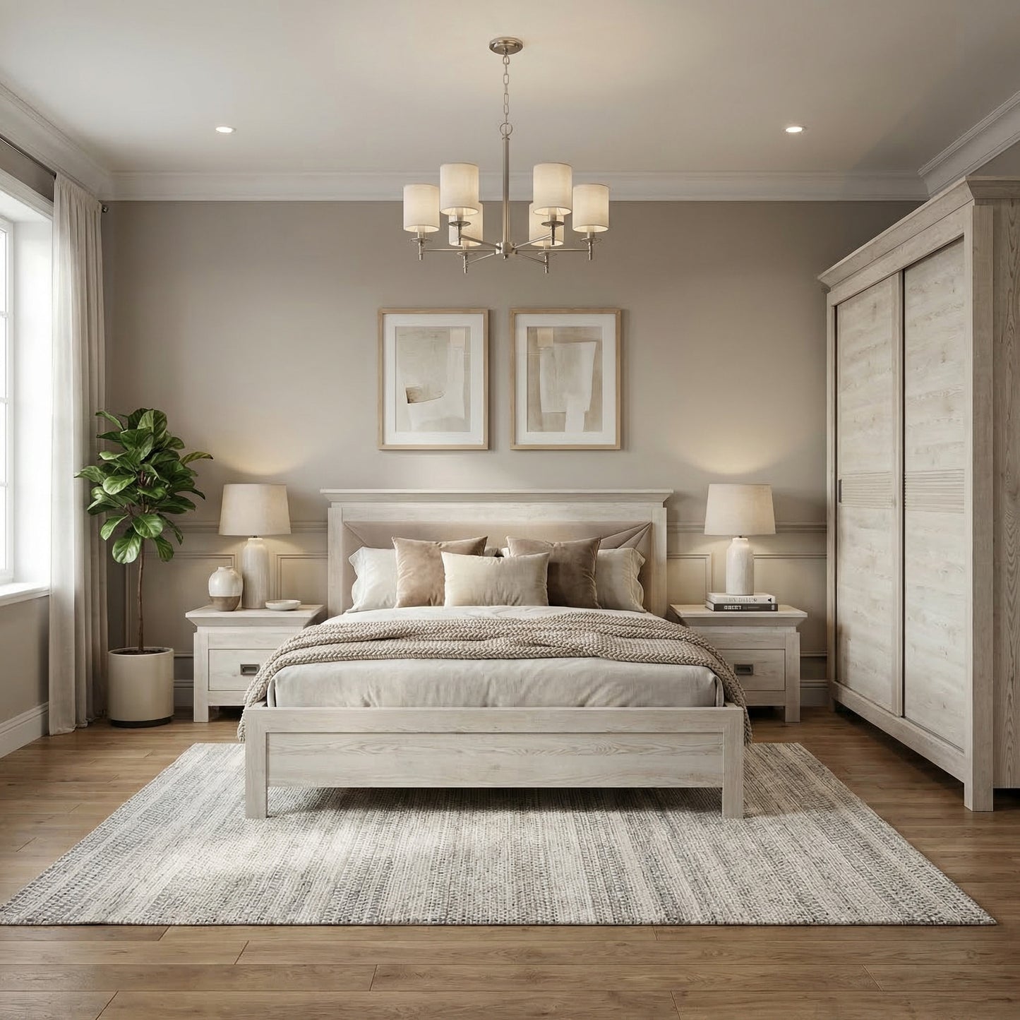 Set Dormitor Casablanca Loft, Pat Cu Dimensiune Saltea 140 X 200, Dulap De 150 Cm, 2 Noptiere