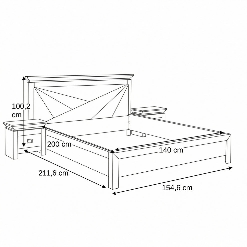 Set Dormitor Casablanca Loft, Pat Cu Dimensiune Saltea 140 X 200, Dulap De 210 Cm, 2 Noptiere