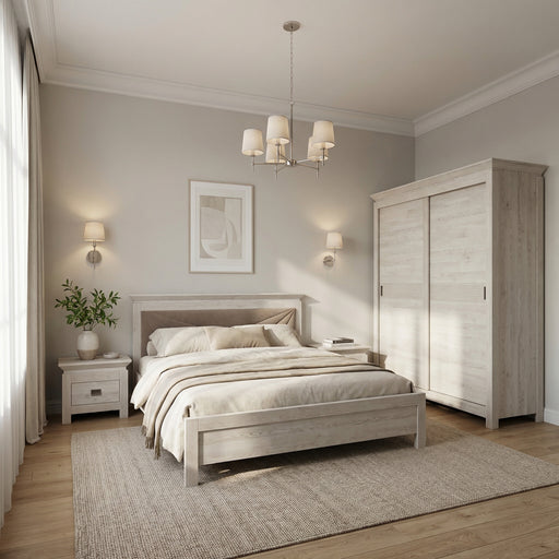 Set Dormitor Casablanca Loft, Pat Cu Dimensiune Saltea 140 X 200, Dulap De 210 Cm, 2 Noptiere