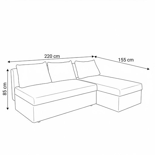 Coltar Extensibil Cu Lada Vario, Interschimbabil Stanga/Dreapta, Gri, 220 X 80 X 155 Cm
