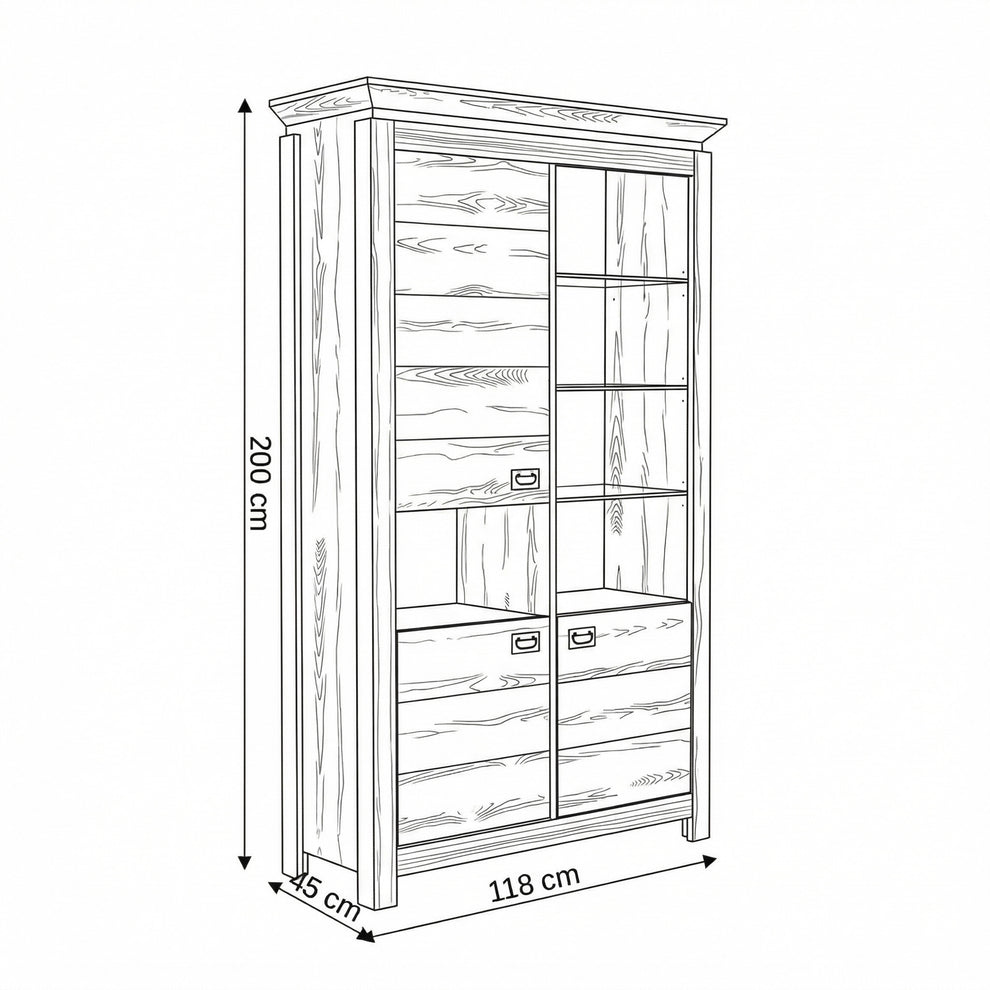 Vitrina Casablanca Loft Cu 3 Usi Gri Antic, 118 Cm