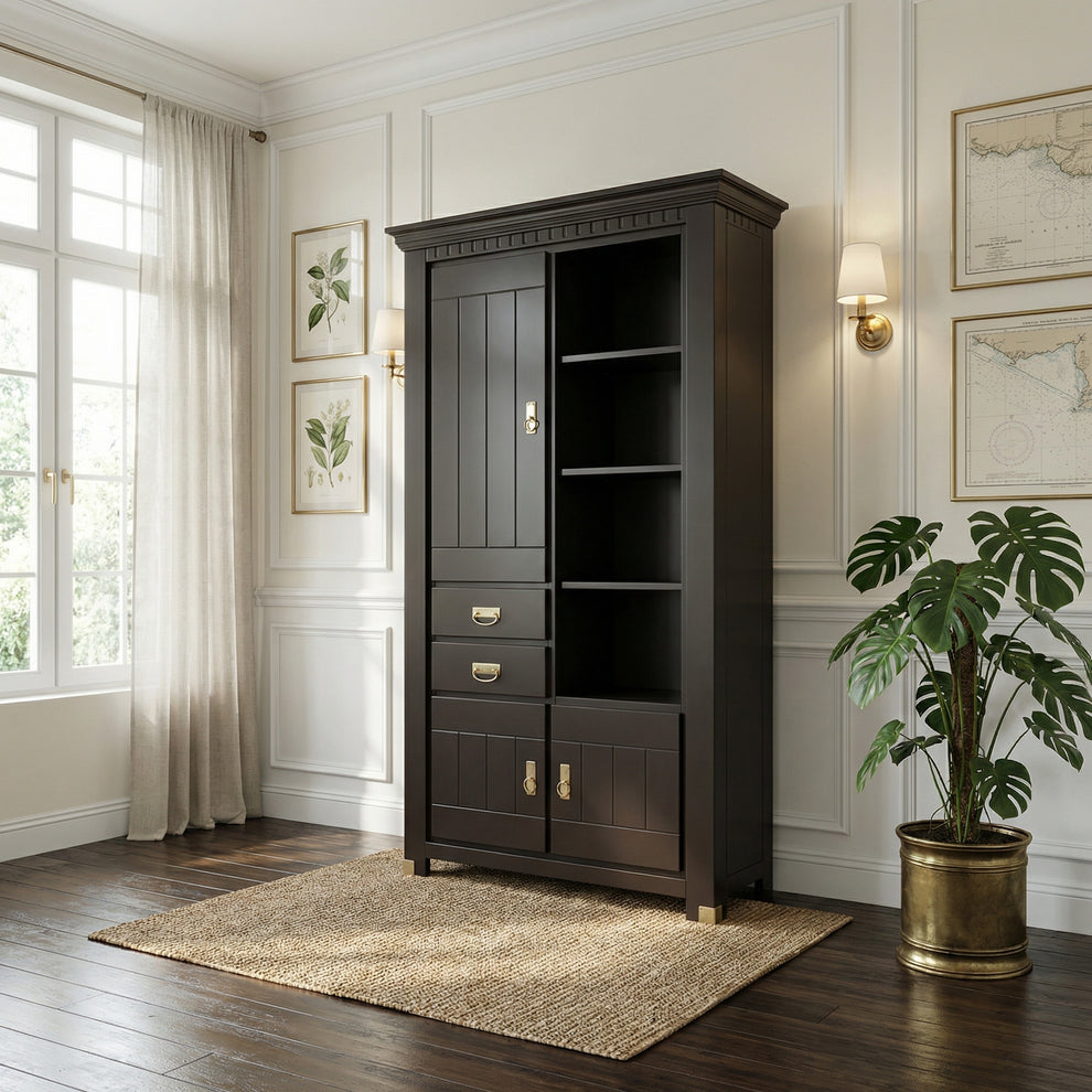 Vitrina 3 Usi Si 2 Sertare Saint Tropez, Vopsit Negru, 111 Cm