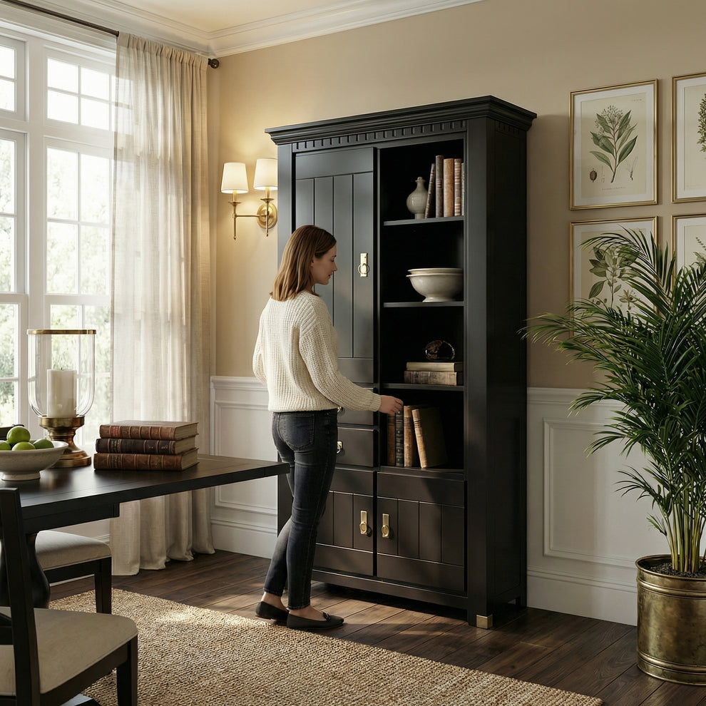 Vitrina 3 Usi Si 2 Sertare Saint Tropez, Vopsit Negru, 111 Cm