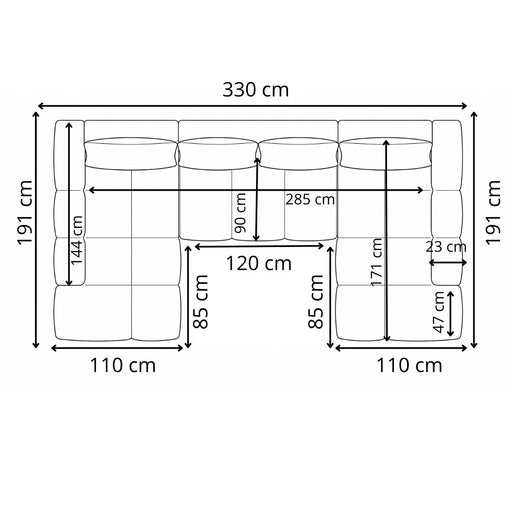 Coltar U Extensibil Luna, 6 Locuri, Onyx 2 Pearl, 330 Cm
