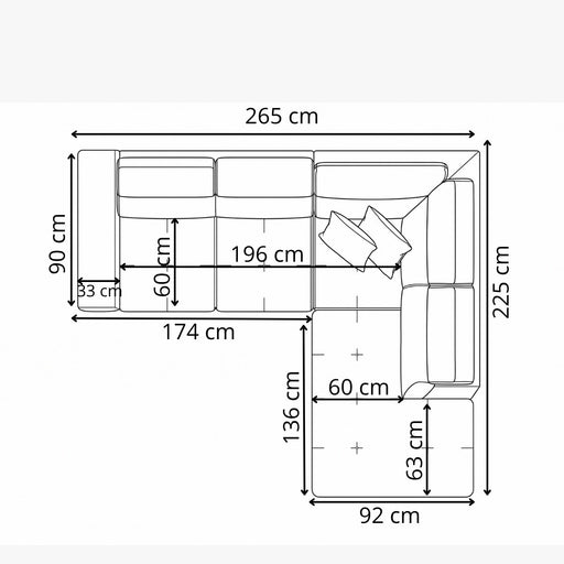 Coltar Extensibil Cu Otoman Ventotene, 5 Locuri, Lada Depozitare, Gri inchis, 265 Cm