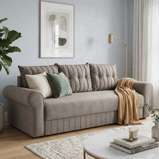 Canapea Extensibila Chic, 3 Locuri, Lada Depozitare, Bej, 242 Cm