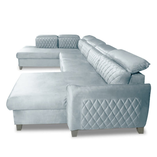 Coltar U Extensibil Cu Lada Tiago, Stanga, 6 Locuri, Tetiere Reglabile, Gri, 330 Cm
