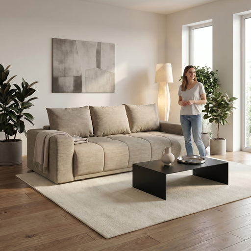 Canapea Extensibila Green, 3 locuri, Lada Depozitare, Bej, Stelar 16, 240 Cm