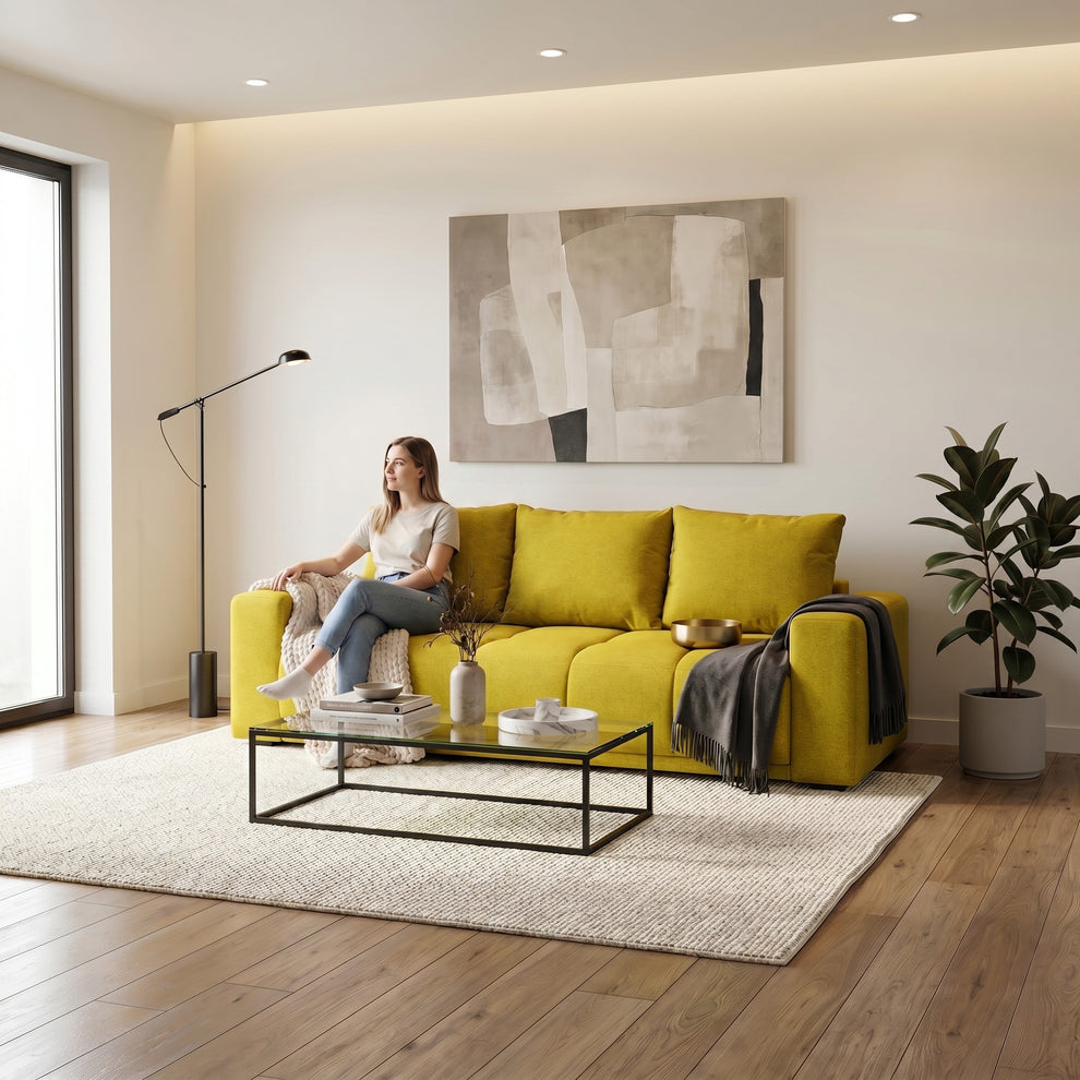 Canapea Extensibila Green, 3 locuri, Lada Depozitare, Galben, Otusso 14, 240 Cm