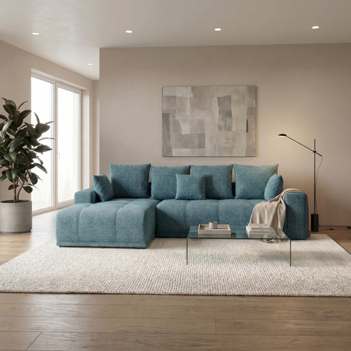 Coltar Cu Insula Dreapta Green, 5 Locuri, Lada Depozitare, Albastru, Cashmere 75, 280 Cm