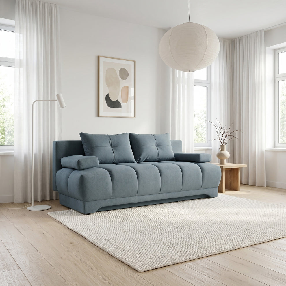 Canapea Extensibila Dali, 3 Locuri, Lada Depozitare, Albastru, 210 Cm