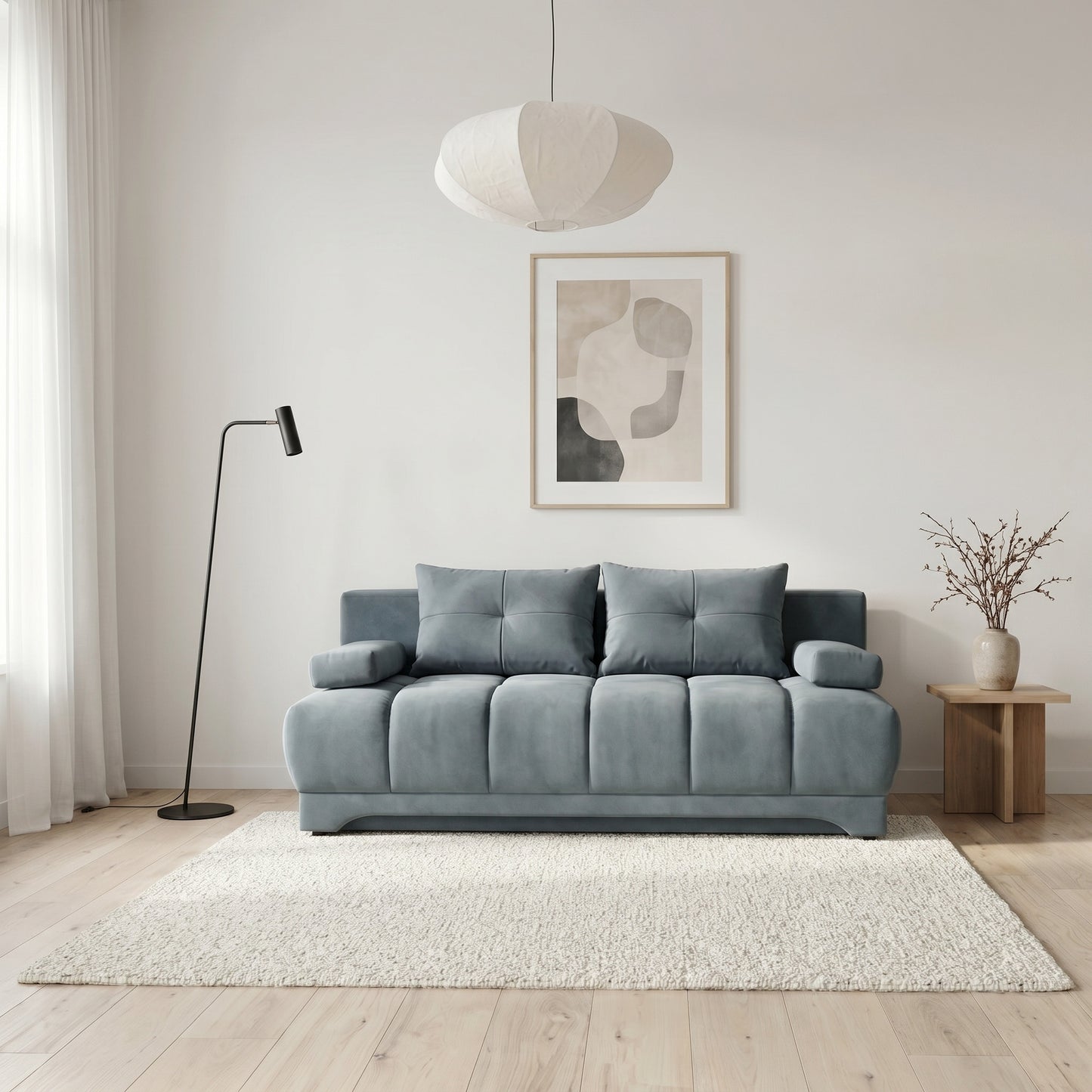 Canapea Extensibila Dali, 3 Locuri, Lada Depozitare, Albastru, 210 Cm