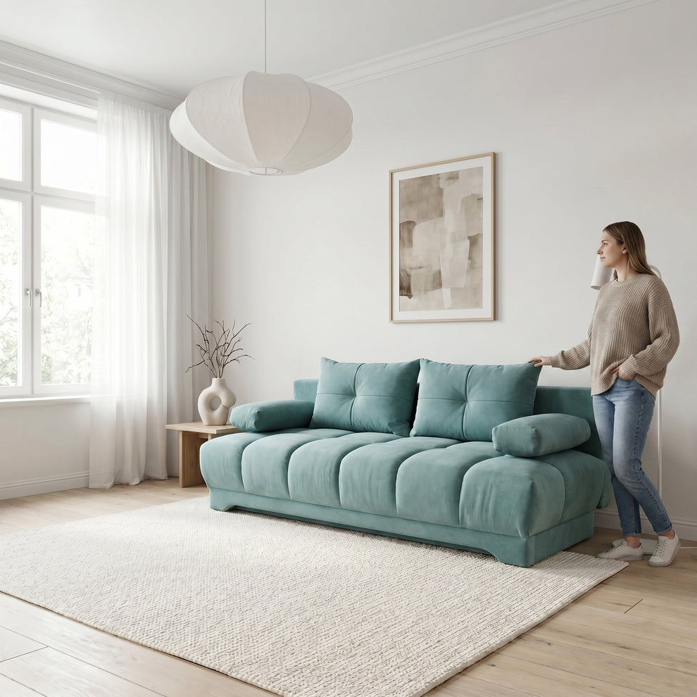 Canapea Extensibila Dali, 3 Locuri, Lada Depozitare, Verde, 210 Cm