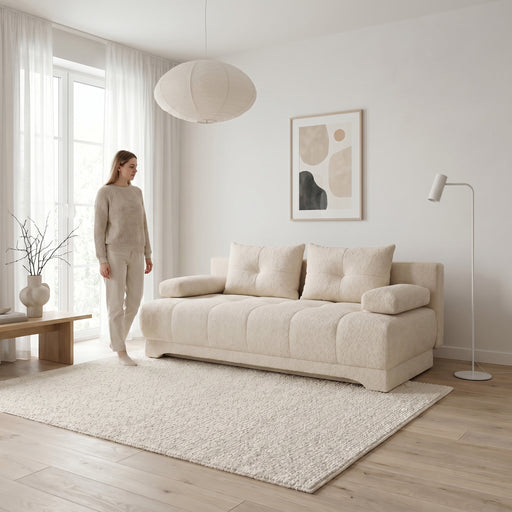 Canapea Extensibila Dali, 3 Locuri, Lada Depozitare, Crem, 210 Cm
