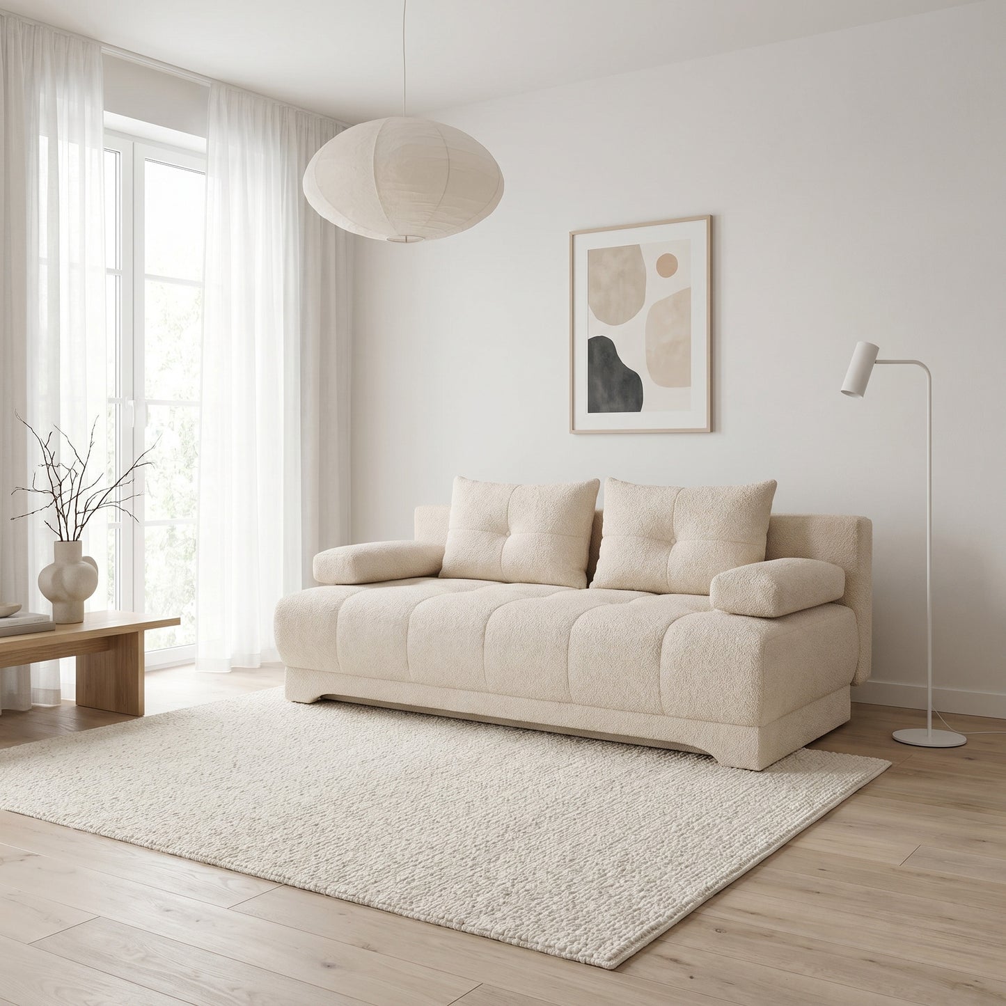 Canapea Extensibila Dali, 3 Locuri, Lada Depozitare, Crem, 210 Cm