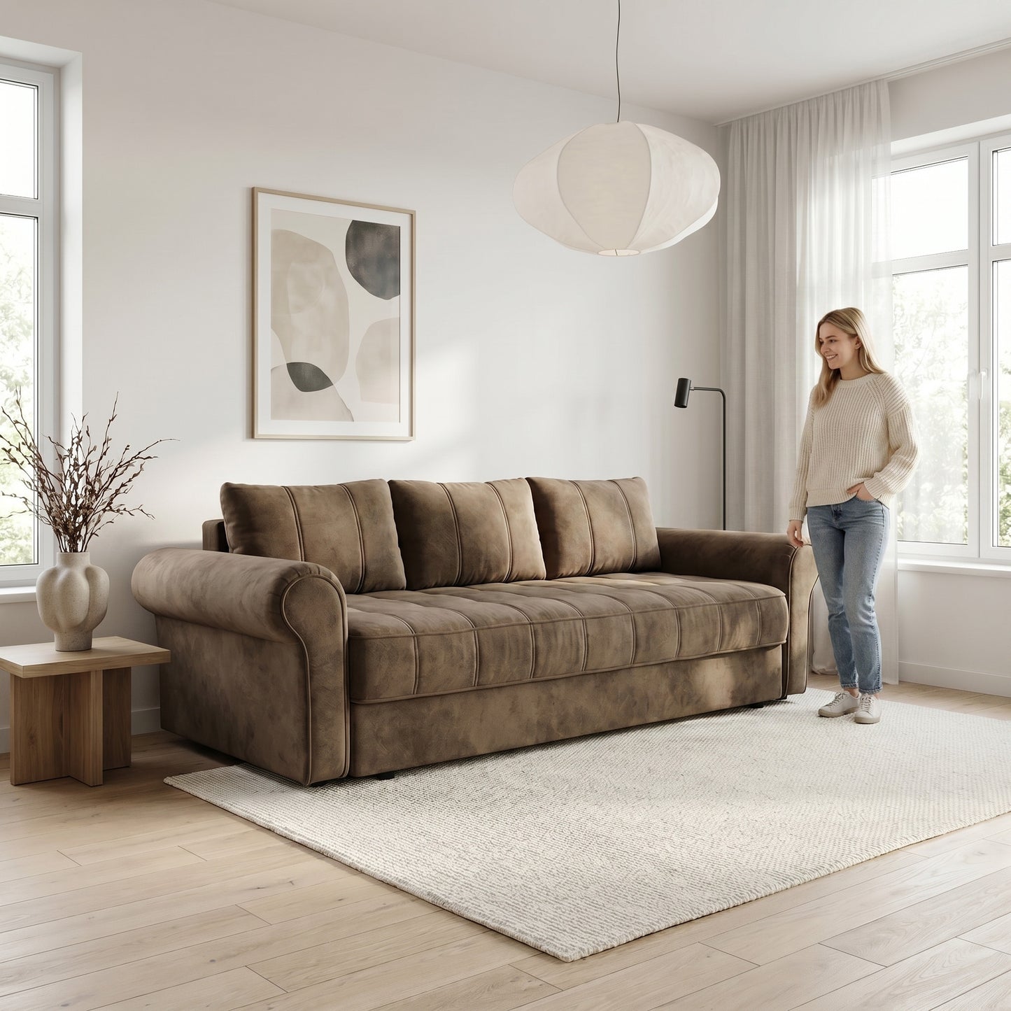 Canapea Extensibila Venezia, 3 Locuri, Lada Depozitare, Maro, 244 Cm