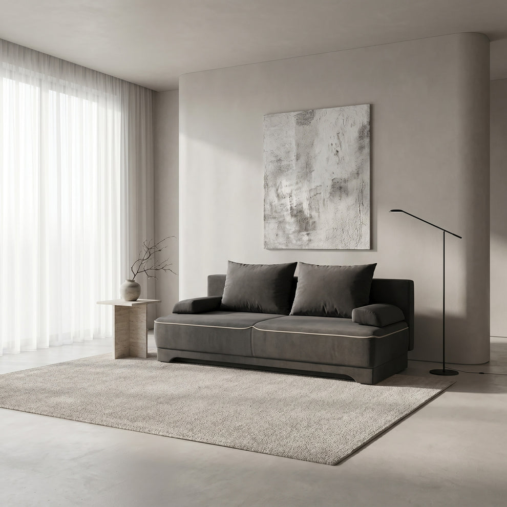 Canapea Extensibila Parma Cu Lada Gri Si Crem, 205 x 80 x 98 Cm