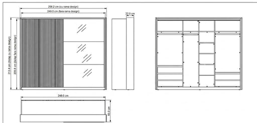 Dulap Destiny, Rama Design, 3 Despartitoare, 3 Bare Haine, 6 Polite, 5 Sertare, 250 Cm