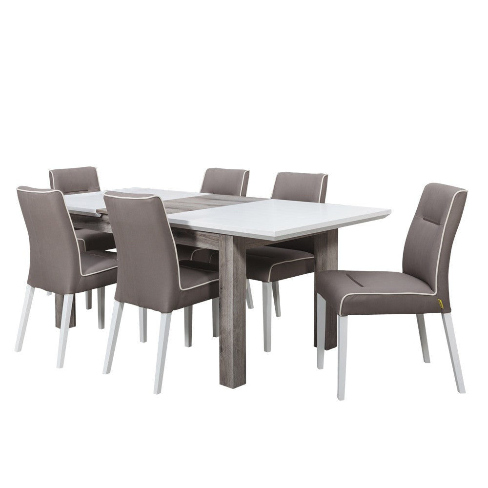 Set Masa Extensibila Fiona Cu 6 Scaune, Alb, 160/210  x 78 x 90 Cm