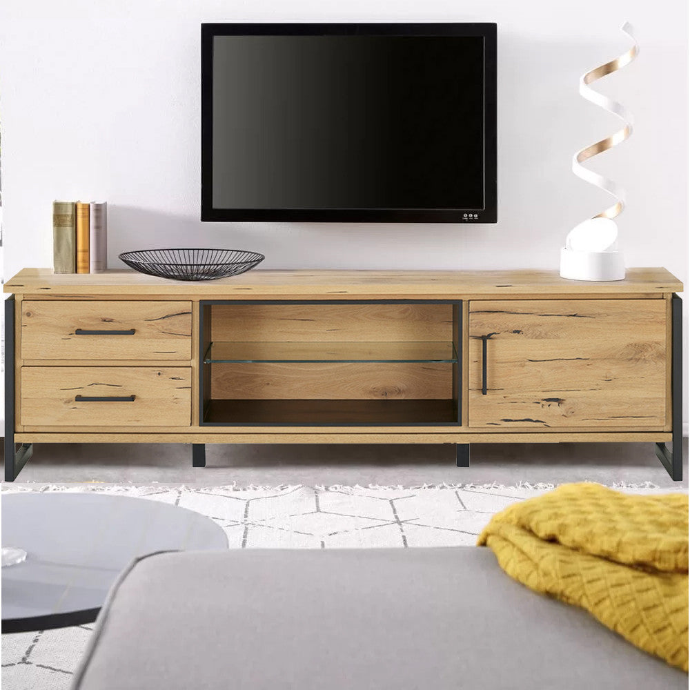 Comoda Tv Cu Furnir Din Lemn Masiv Reno Smoked Oak, 170 Cm
