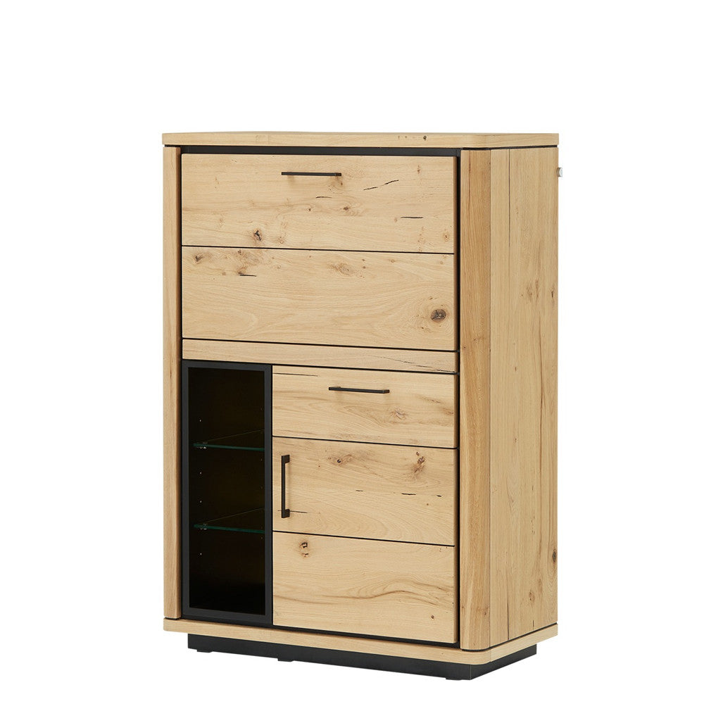 Dulap Birou Tulsa Smoked Oak, Furnir Din Lemn Masiv, 88 Cm