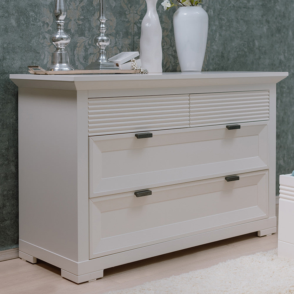 Set Dormitor Verona Bianco, Pat Cu Dimensiune saltea 160 X 200 Cm, 2 Noptiere Si Dulap