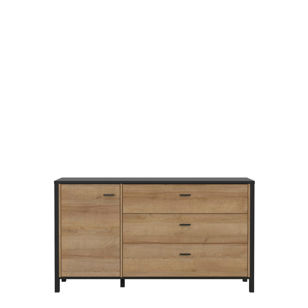 Comoda Cu 1 Usa Si 3 Sertare High Rock, Stejar Riviera si Negru, 151.3 Cm
