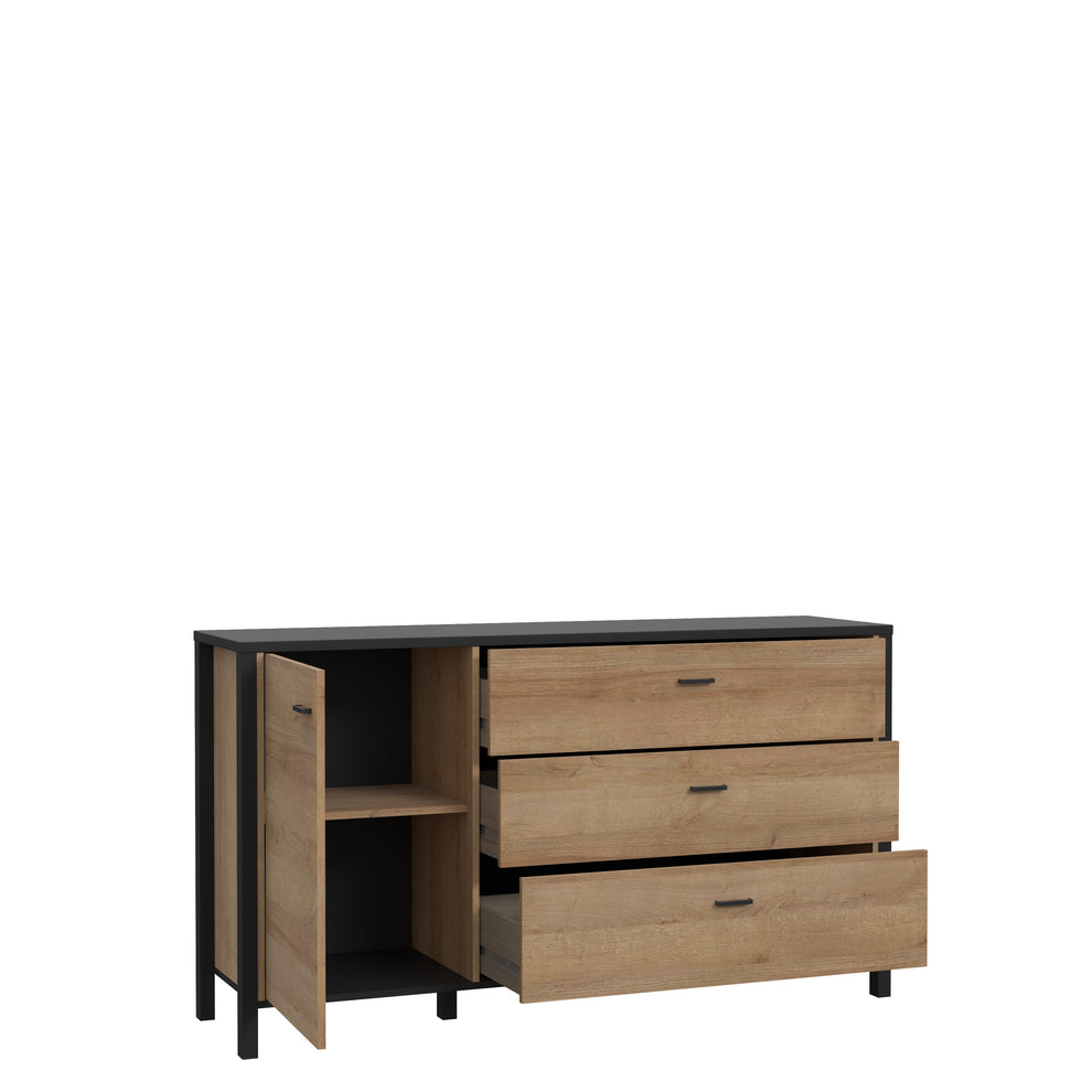 Comoda Cu 1 Usa Si 3 Sertare High Rock, Stejar Riviera si Negru, 151.3 Cm