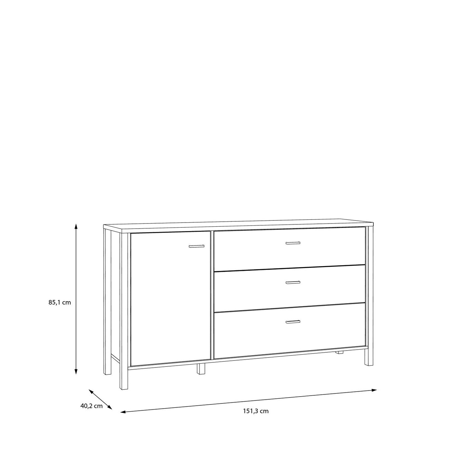 Comoda Cu 1 Usa Si 3 Sertare High Rock, Stejar Riviera si Negru, 151.3 Cm