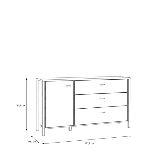 Comoda Cu 1 Usa Si 3 Sertare High Rock, Stejar Riviera si Negru, 151.3 Cm