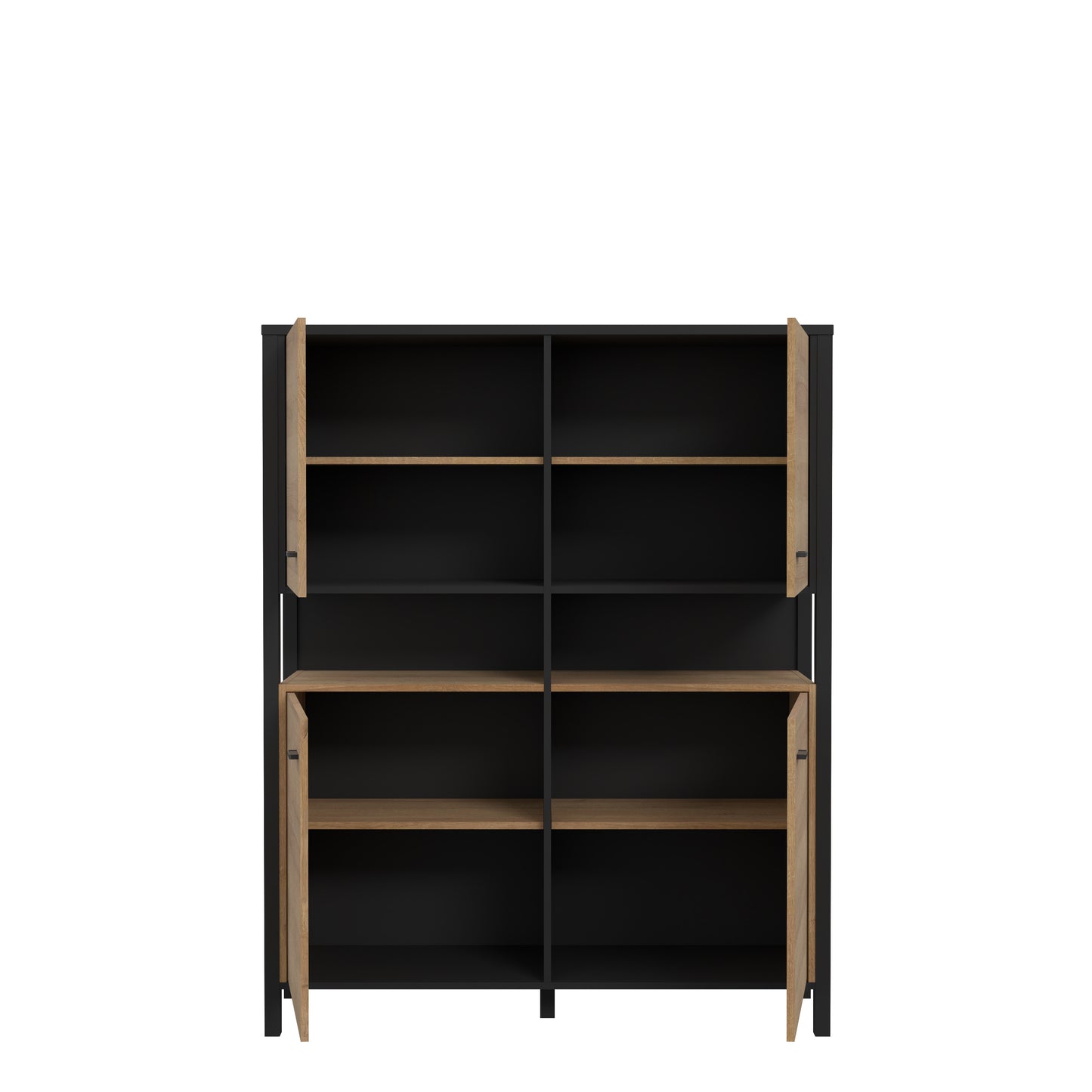 Comoda Cu 4 Usi High Rock, Stejar Riviera Si Negru, 121.3 Cm