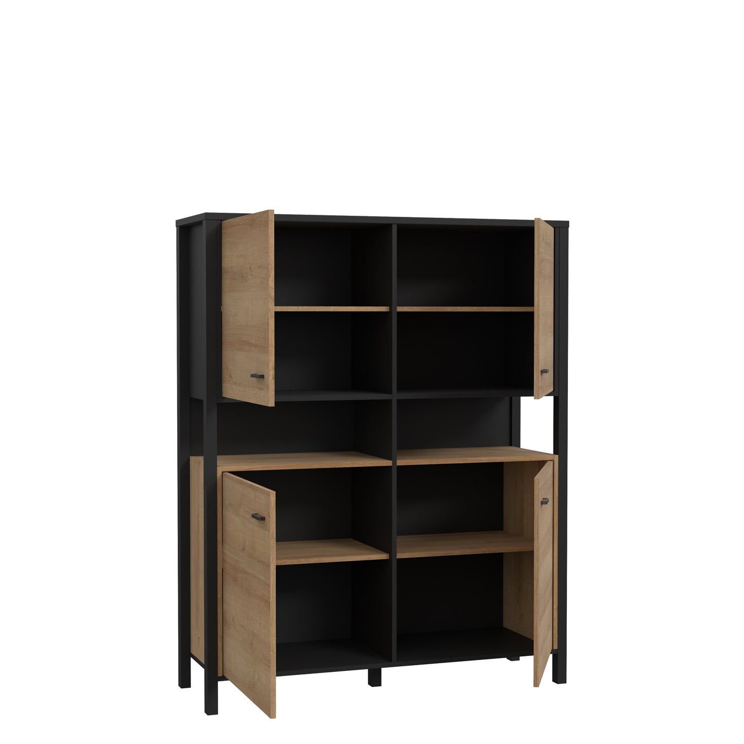 Comoda Cu 4 Usi High Rock, Stejar Riviera Si Negru, 121.3 Cm