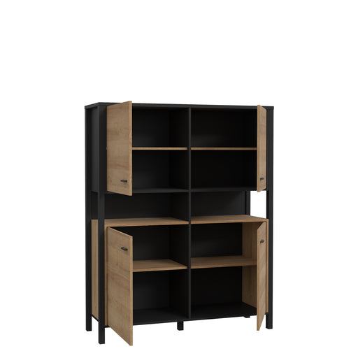 Comoda Cu 4 Usi High Rock, Stejar Riviera Si Negru, 121.3 Cm