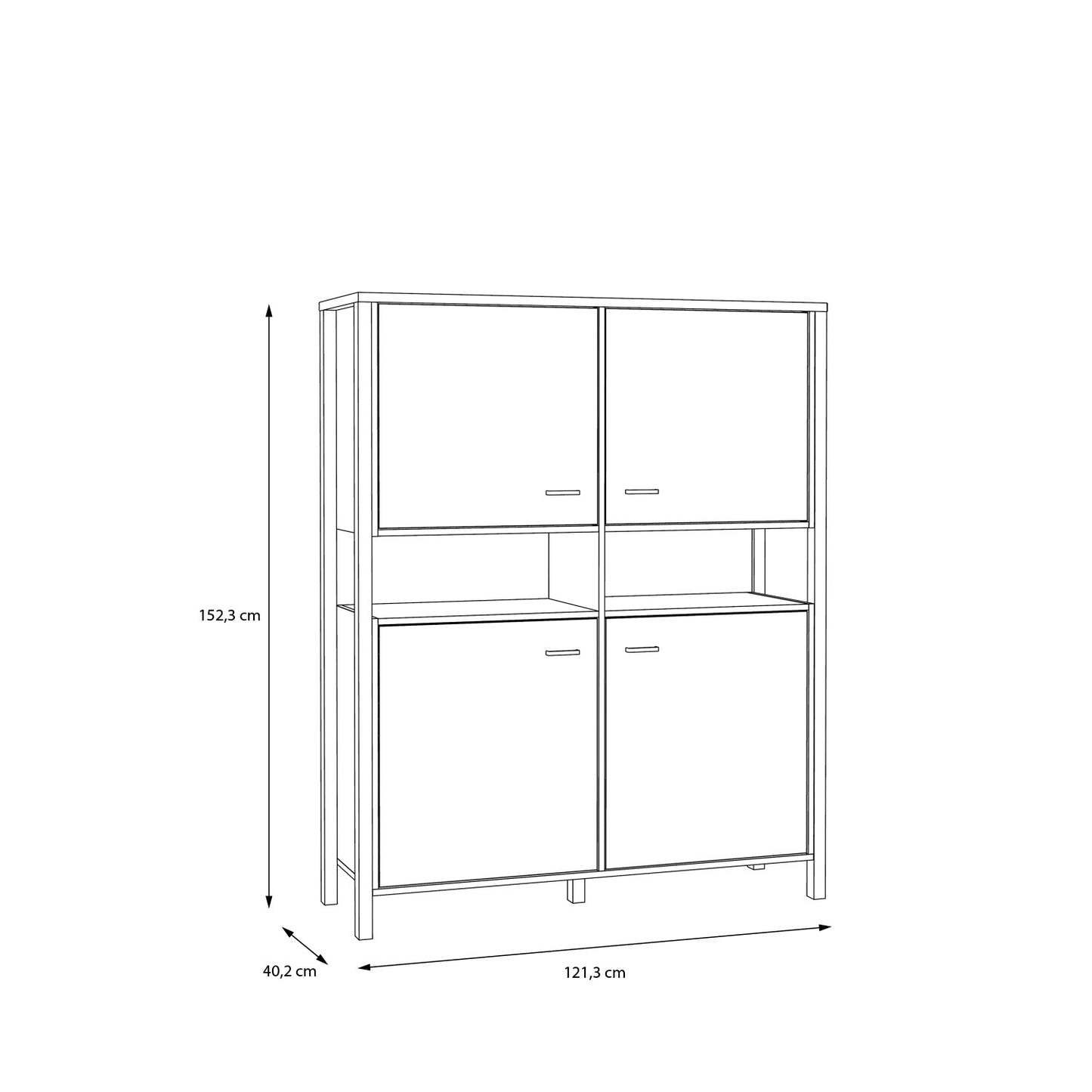 Comoda Cu 4 Usi High Rock, Stejar Riviera Si Negru, 121.3 Cm