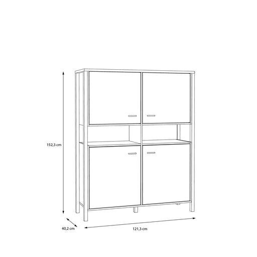 Comoda Cu 4 Usi High Rock, Stejar Riviera Si Negru, 121.3 Cm