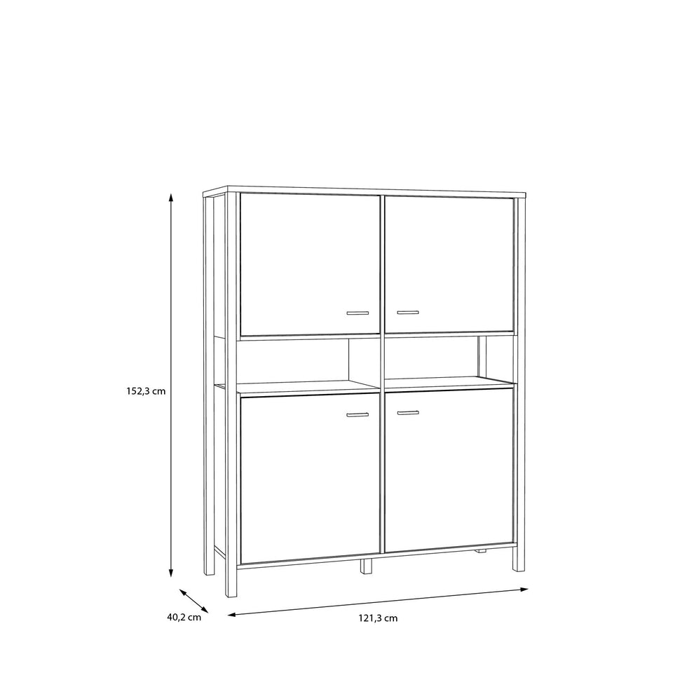 Comoda Cu 4 Usi High Rock, Stejar Riviera Si Negru, 121.3 Cm